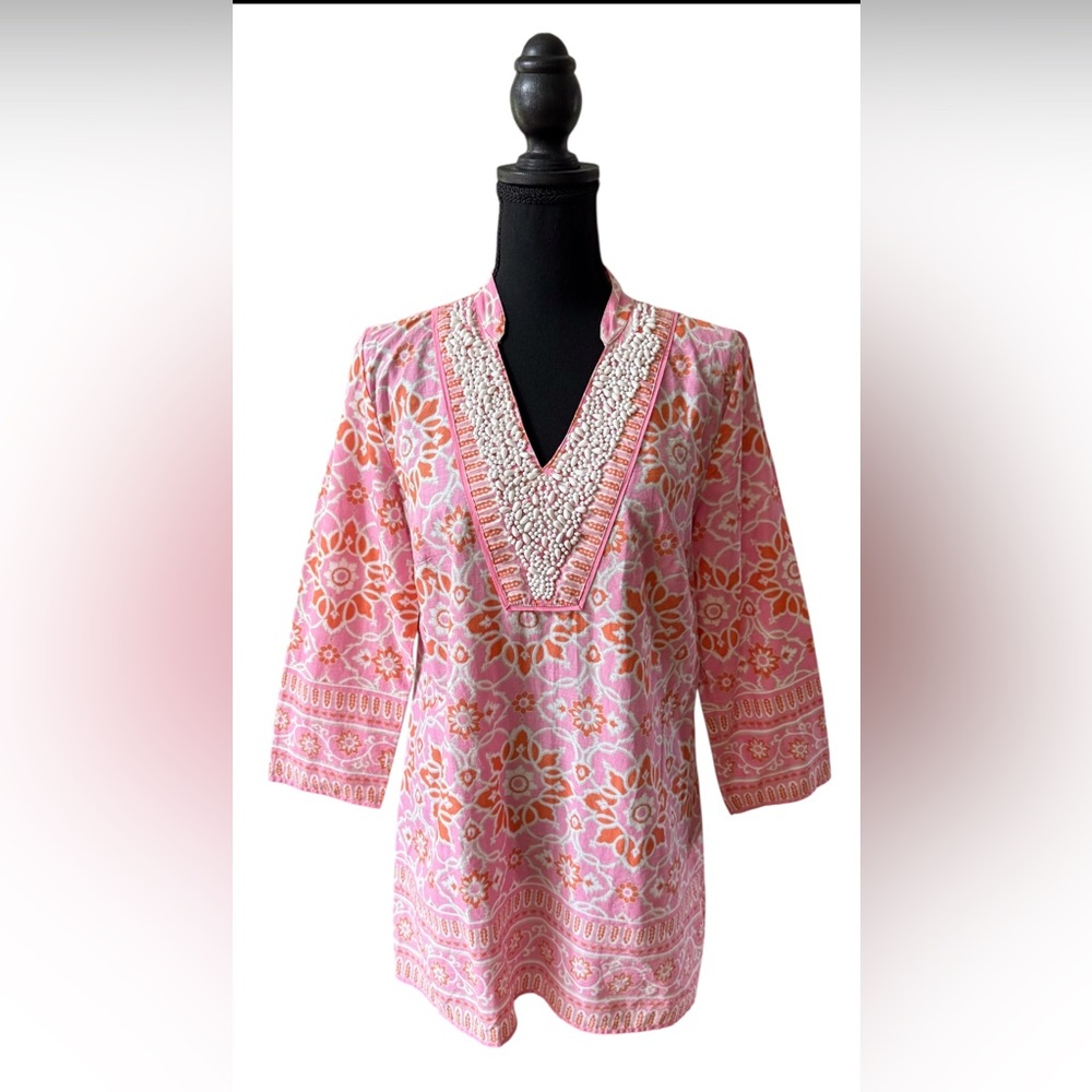 Charter Club: Pink, White and Orange Floral Beaded Tunic